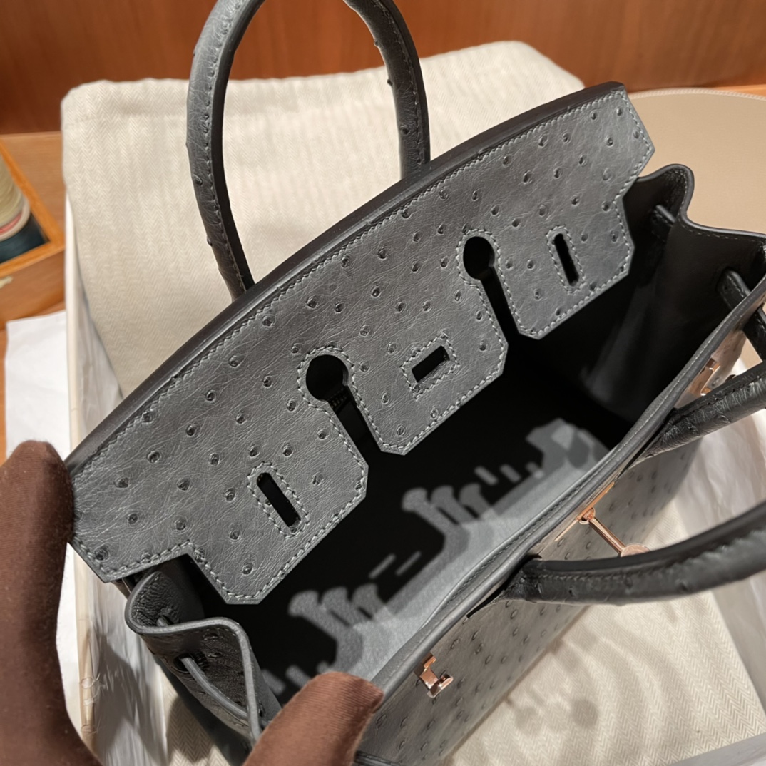 에르메스 버킨백25 그레이 로즈골드 타조가죽